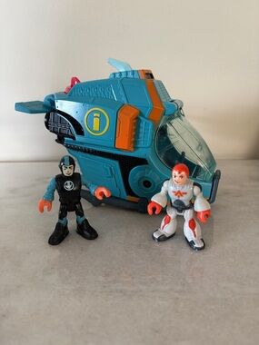 Mattel Imaginex Teal and Orange Rescue Submersible with 2 Action Figures